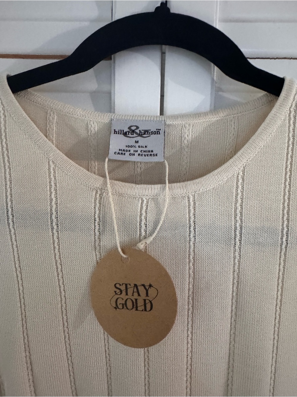 Vintage Hillard Hanson 100% Silk Sleeveless Knit Top - Cream - Picture 2 of 2